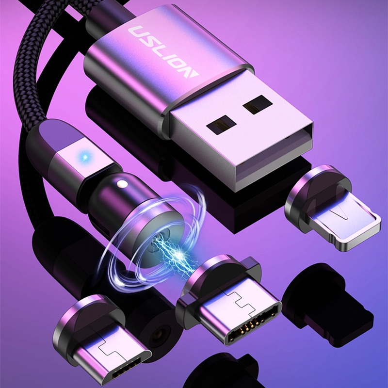 第2灯540回転マイクロUSBタイプC磁気充電ケーブルナイロン編組磁気高速充電USBケーブル